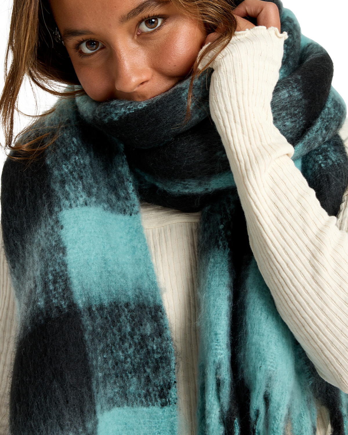 On The Fringes Scarf in Misty Blue