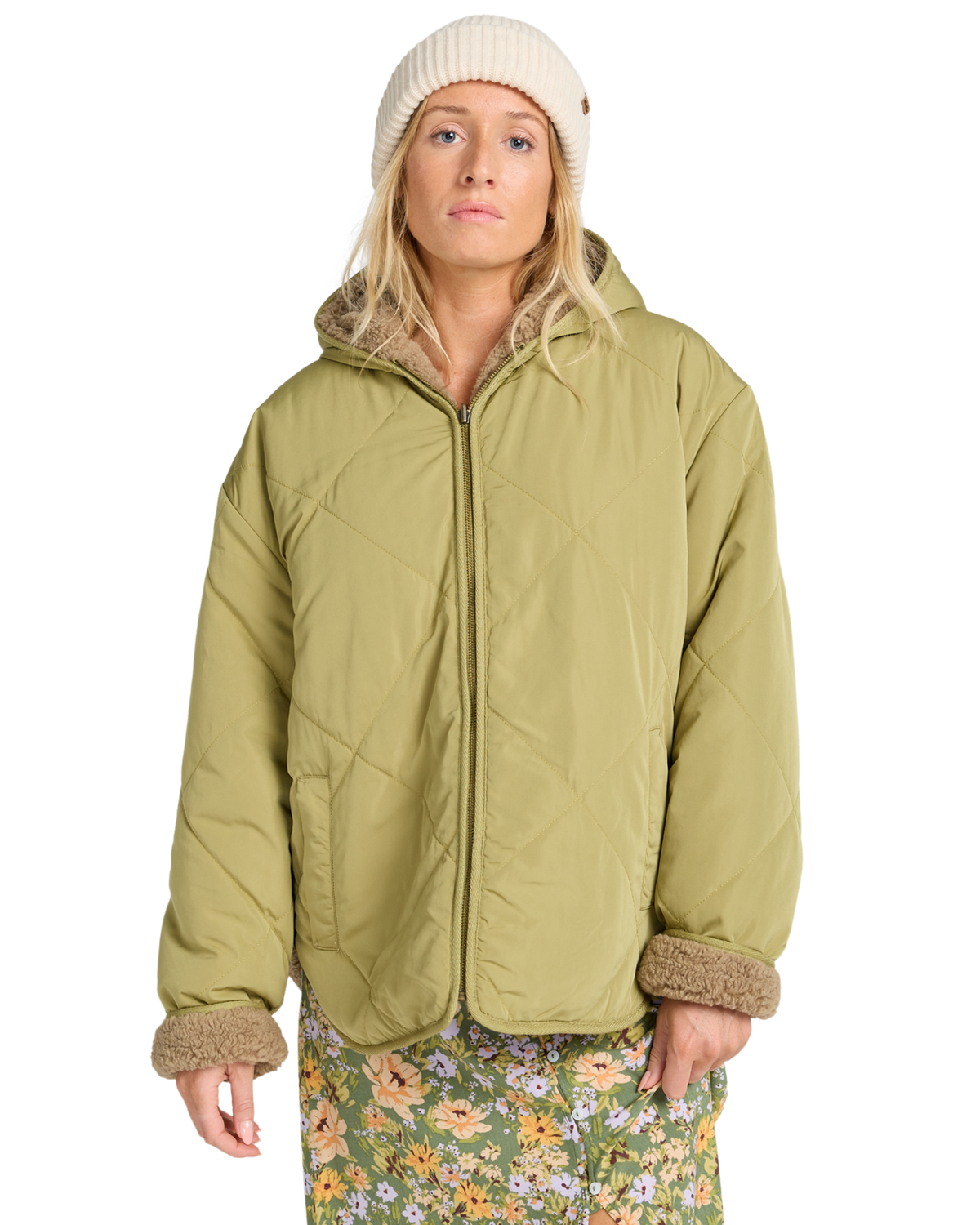 The Billabong Womens Oceanside Reversible Jacket in Green Tea