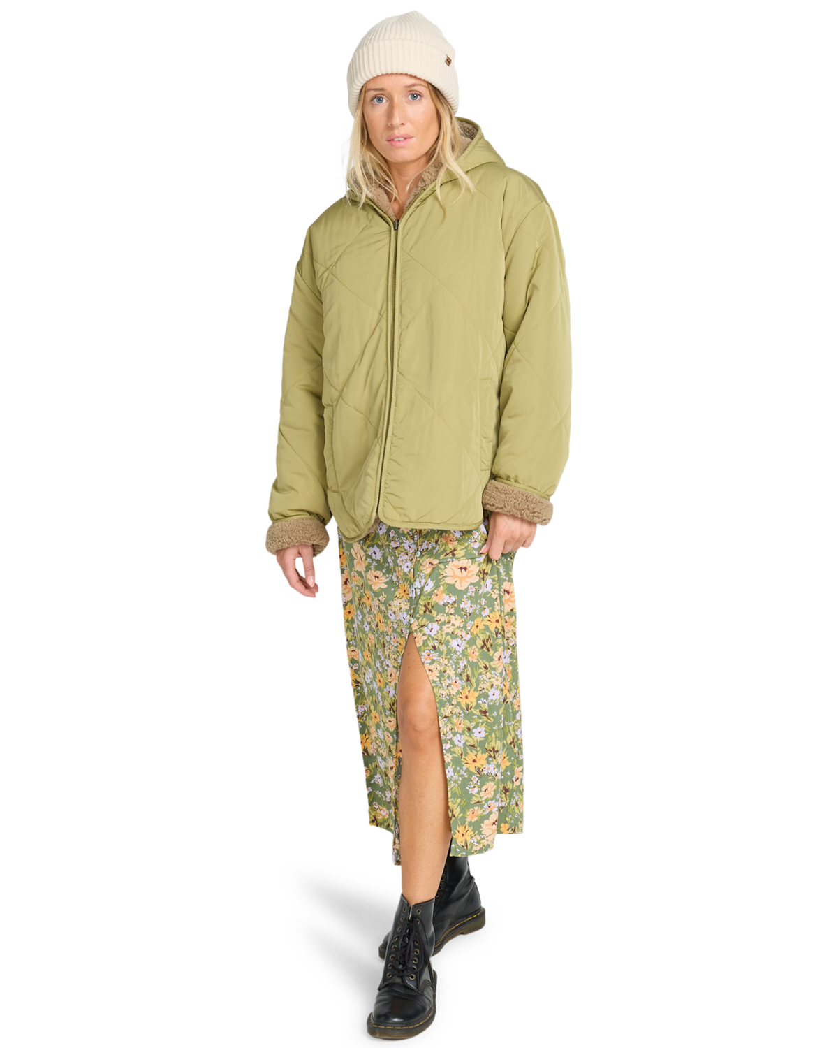 The Billabong Womens Oceanside Reversible Jacket in Green Tea