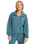 The Billabong Womens Coffee Time 1/4 Zip Sweatshirt in Slate Bue