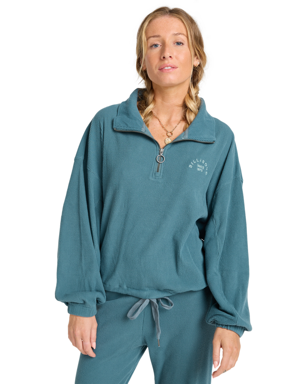 The Billabong Womens Coffee Time 1/4 Zip Sweatshirt in Slate Bue