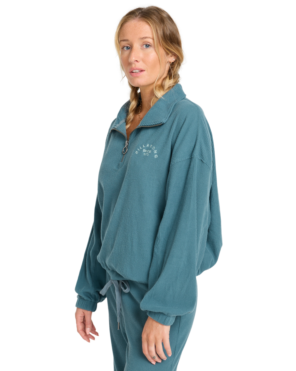 The Billabong Womens Coffee Time 1/4 Zip Sweatshirt in Slate Bue