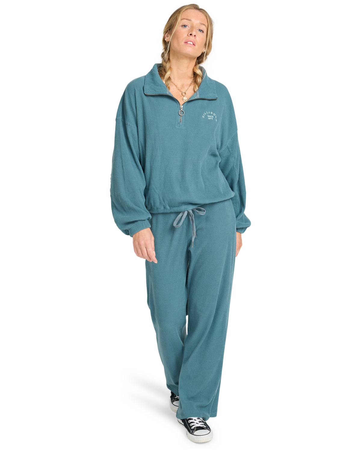 The Billabong Womens Coffee Time 1/4 Zip Sweatshirt in Slate Bue