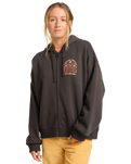 The Billabong Womens El Sol Zip Hoodie in Off Black