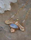 Elder Bird Moonstone Necklace in Gold Plated Brass