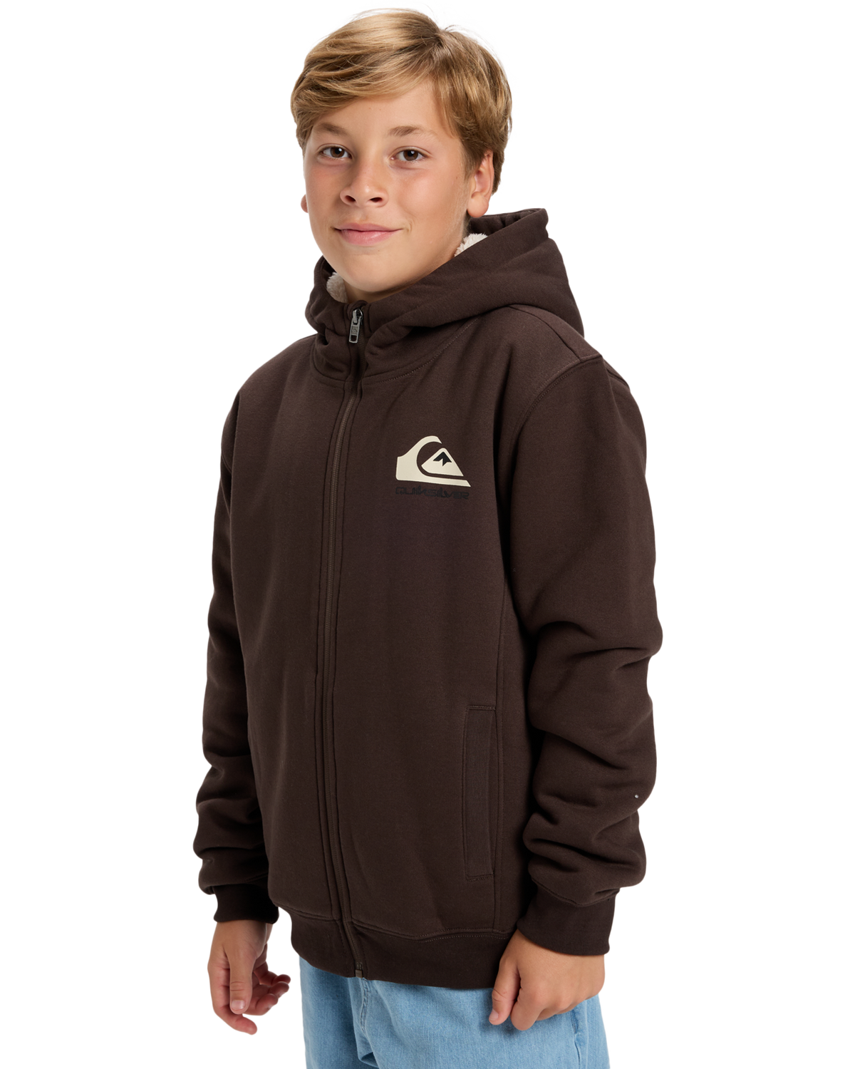 The Quiksilver Boys Boys Sherpa Zip Fleece Jacket in Chocolate Brown