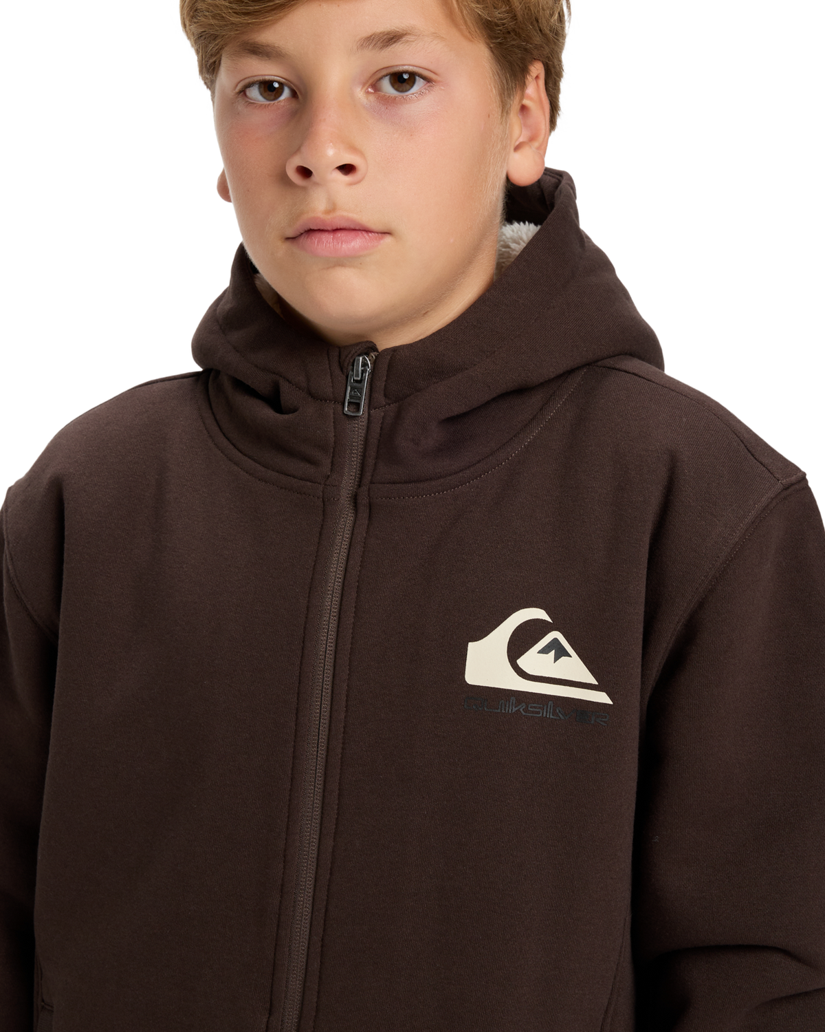 The Quiksilver Boys Boys Sherpa Zip Fleece Jacket in Chocolate Brown