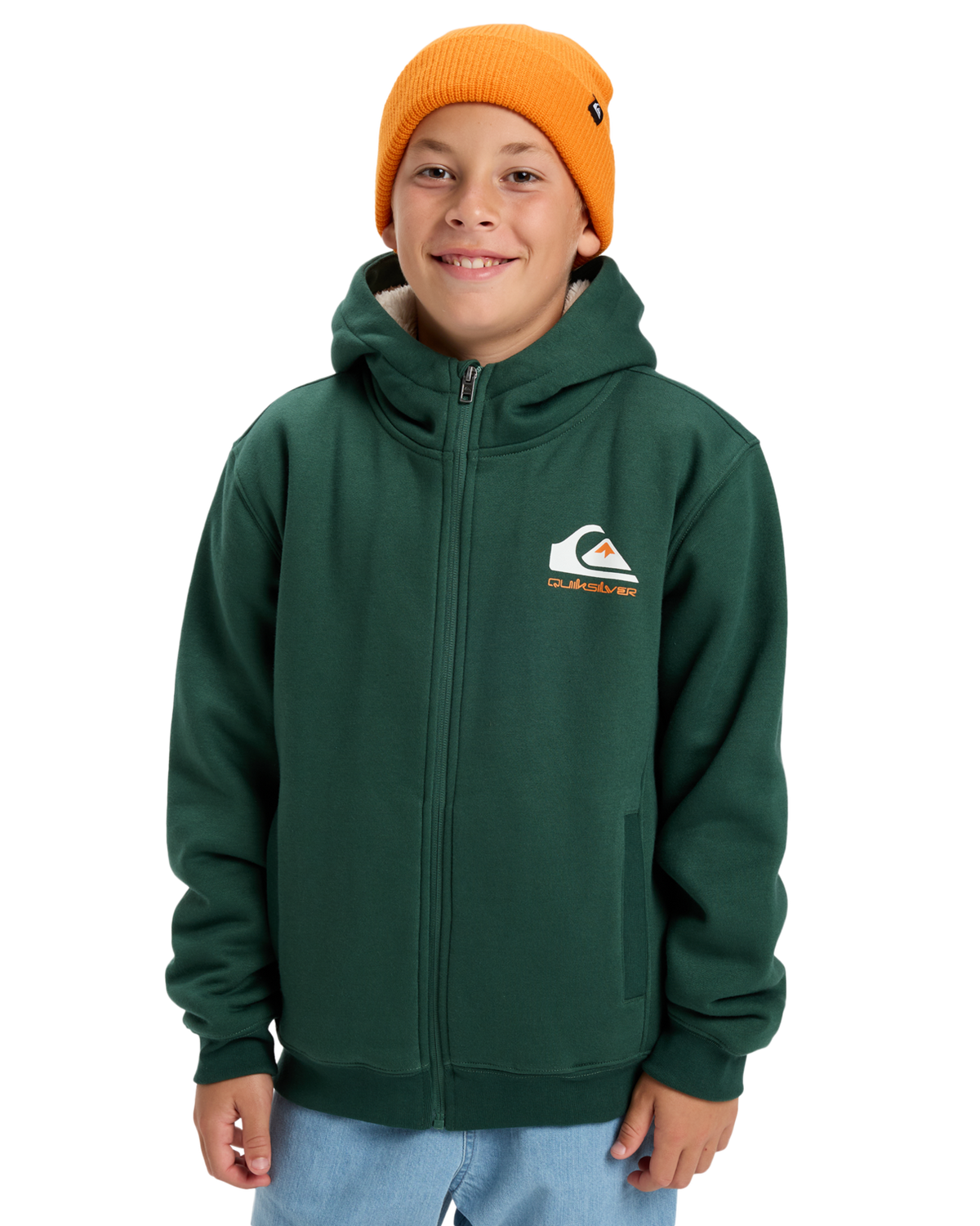 The Quiksilver Boys Boys Sherpa Zip Fleece Jacket in Trekking Green