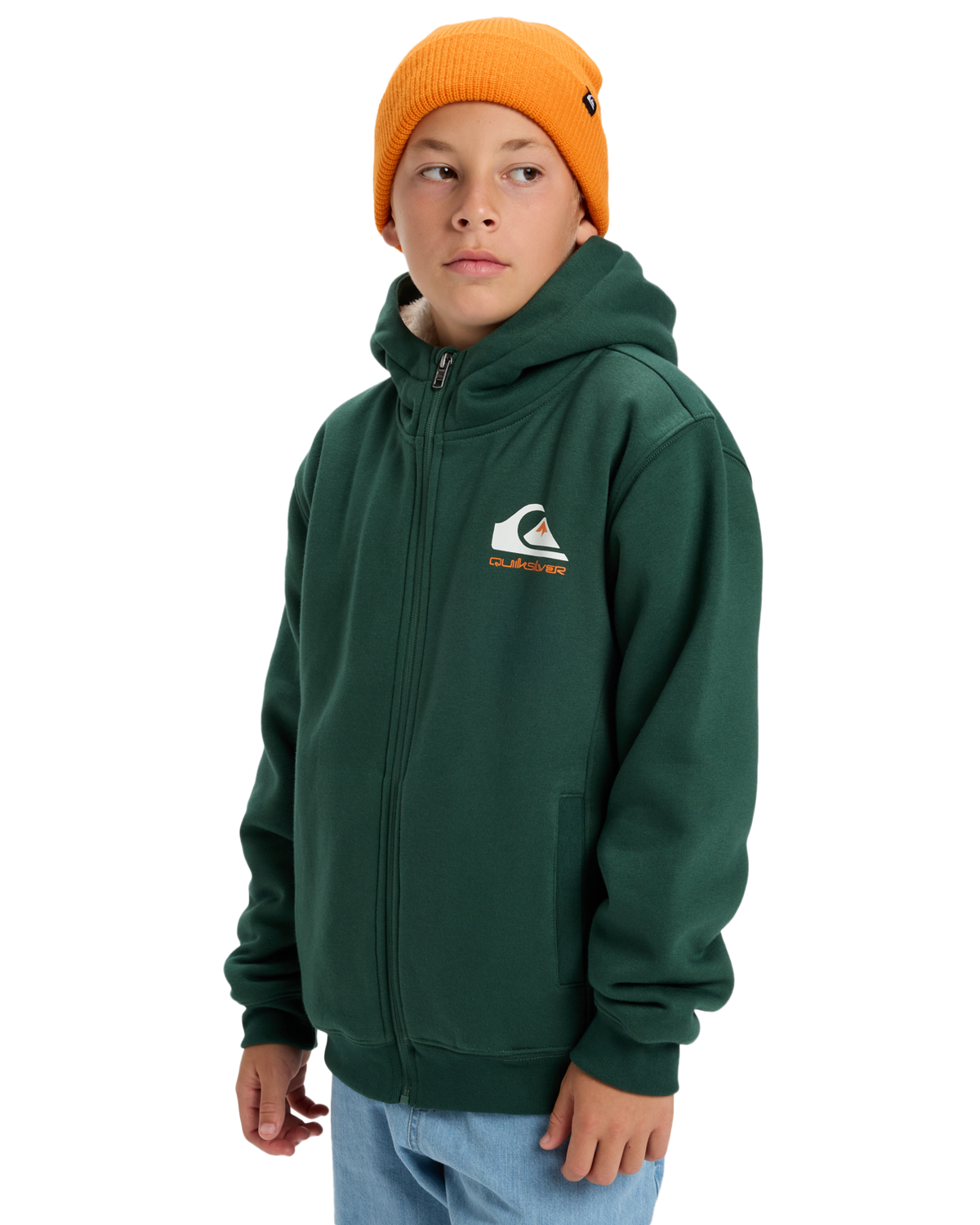 The Quiksilver Boys Boys Sherpa Zip Fleece Jacket in Trekking Green