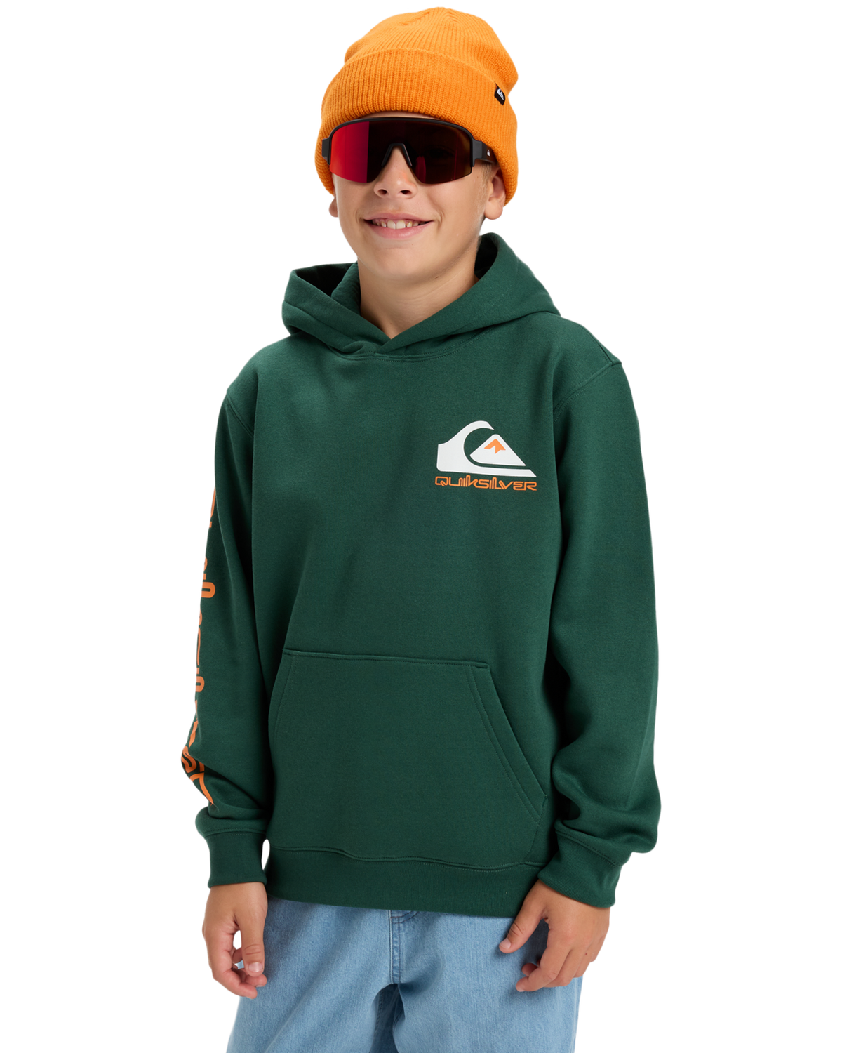 The Quiksilver Boys Boys Omni Logo Hoodie in Trekking Green