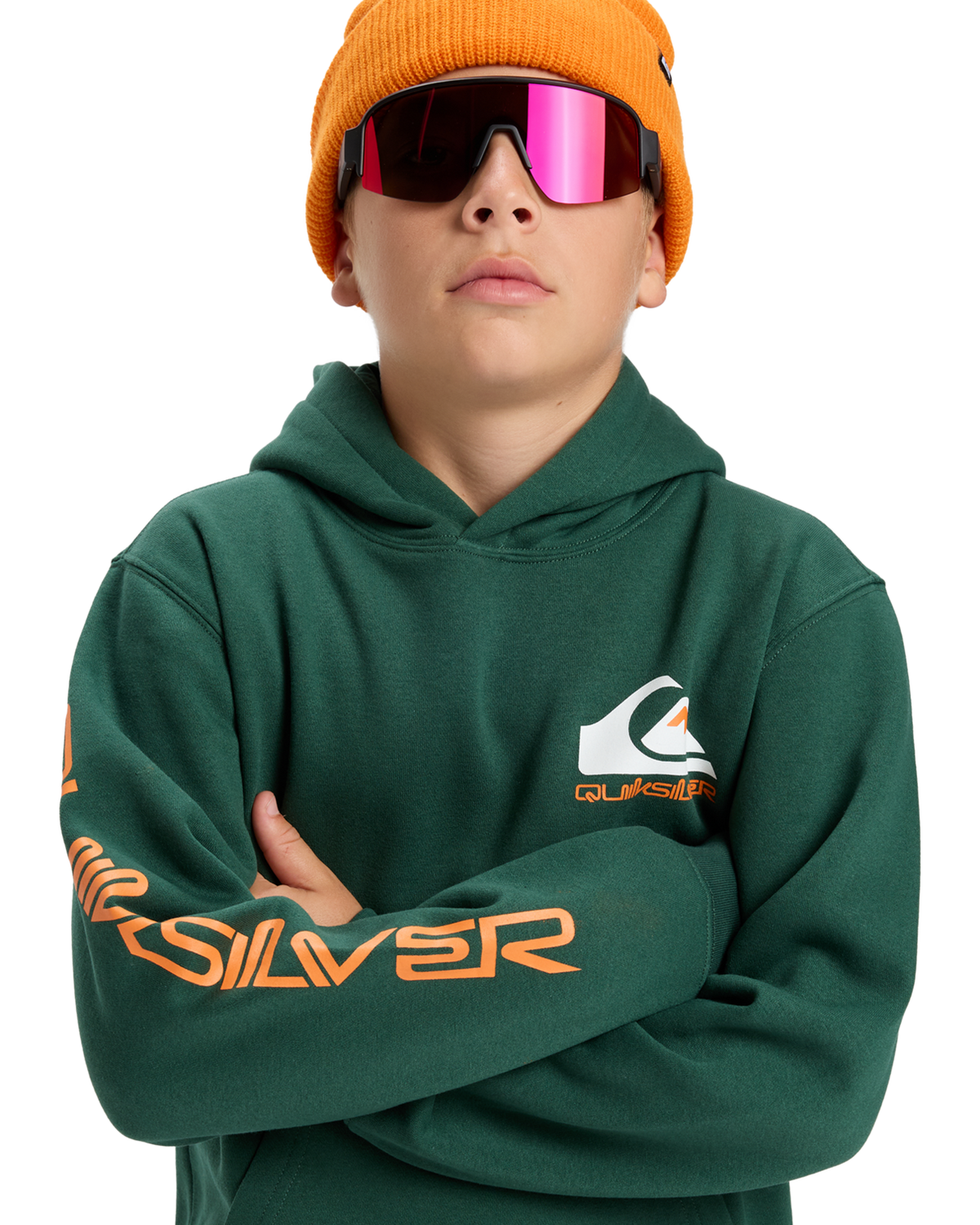 The Quiksilver Boys Boys Omni Logo Hoodie in Trekking Green