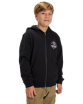 Boys Graphic Zip Hoodie in Black