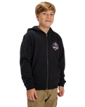 Boys Graphic Zip Hoodie in Black