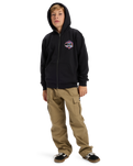 Boys Graphic Zip Hoodie in Black