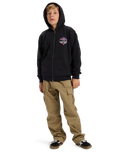Boys Graphic Zip Hoodie in Black