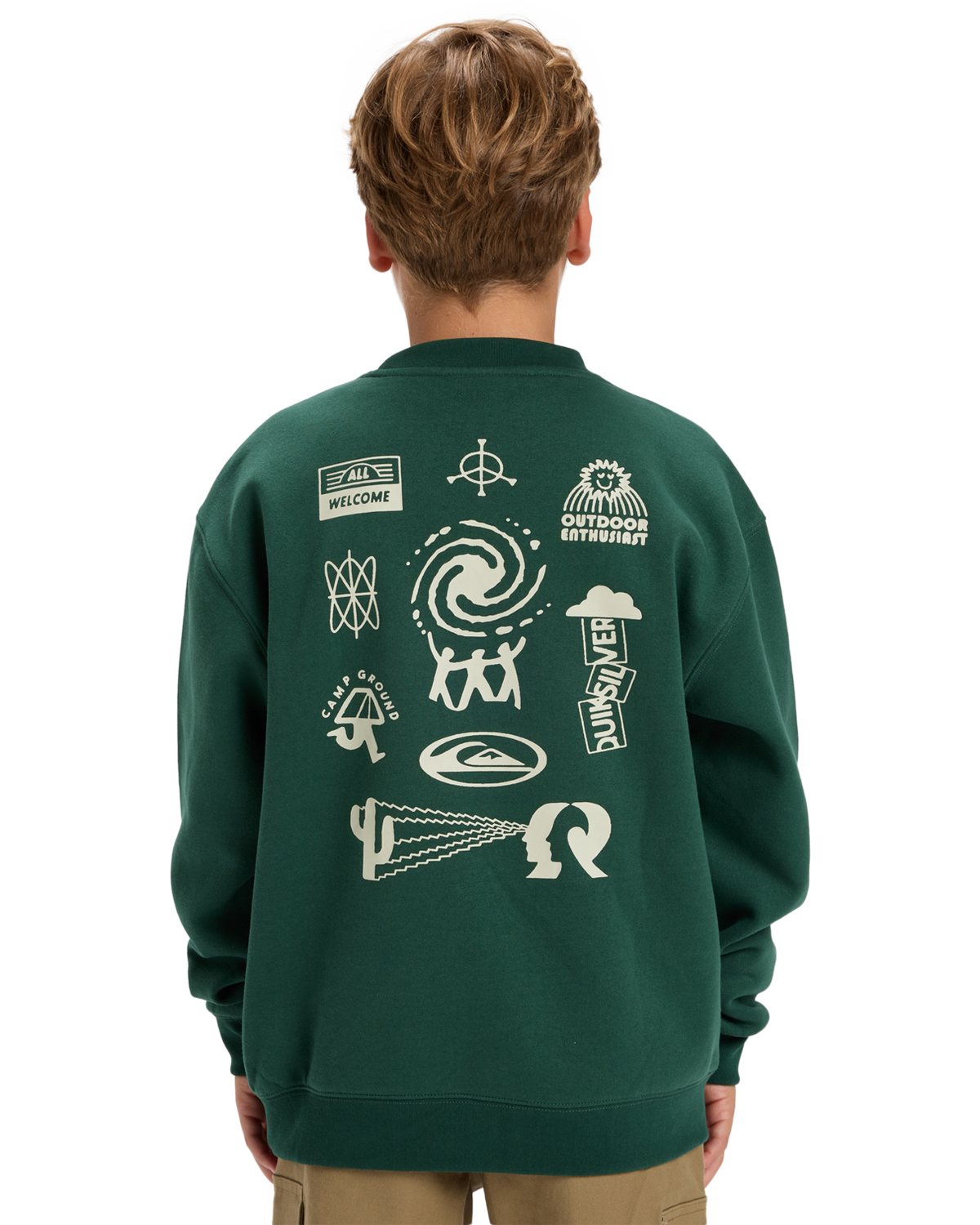 The Quiksilver Boys Boys Salt Water Graphic Sweatshirt in Trekking Green