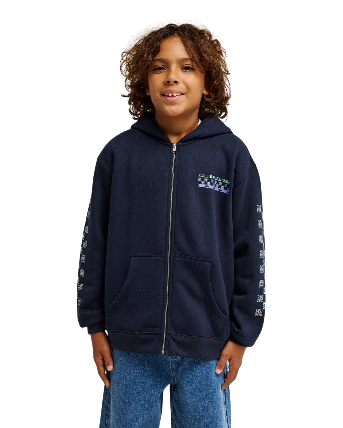 Boys Graphic Hero Zip Hoodie in Dark Navy