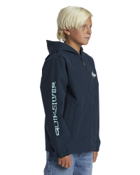 The Quiksilver Boys Rain Cloud Hooded Coach Jacket in Blue Anns