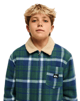 The Quiksilver Boys Boys Sherpa Harrington Jacket in Dark Denim Harrington Check