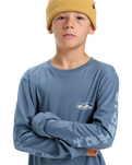 The Quiksilver Boys Boys EVO Border Lines Long Sleeve T-Shirt in China Blue