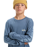 The Quiksilver Boys Boys EVO Border Lines Long Sleeve T-Shirt in China Blue