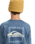 The Quiksilver Boys Boys EVO Border Lines Long Sleeve T-Shirt in China Blue