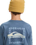 The Quiksilver Boys Boys EVO Border Lines Long Sleeve T-Shirt in China Blue