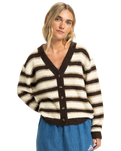 The Quiksilver  Womens Bukit Cardigan in Chocolate Brown Stripes