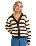 The Quiksilver  Womens Bukit Cardigan in Chocolate Brown Stripes