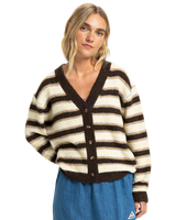 The Quiksilver  Womens Bukit Cardigan in Chocolate Brown Stripes