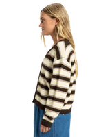 The Quiksilver  Womens Bukit Cardigan in Chocolate Brown Stripes