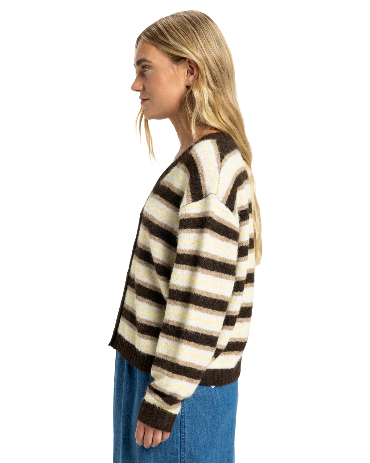 The Quiksilver  Womens Bukit Cardigan in Chocolate Brown Stripes