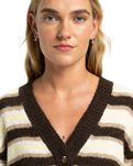 The Quiksilver  Womens Bukit Cardigan in Chocolate Brown Stripes