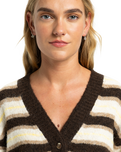 The Quiksilver  Womens Bukit Cardigan in Chocolate Brown Stripes