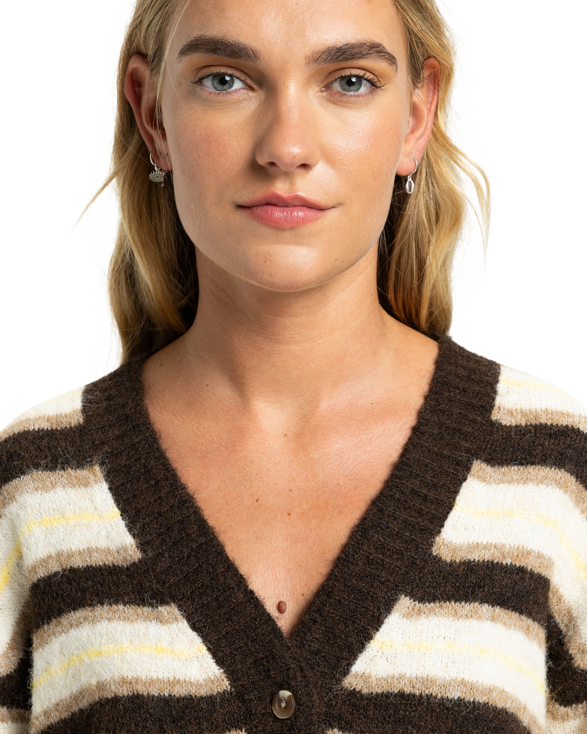 The Quiksilver  Womens Bukit Cardigan in Chocolate Brown Stripes