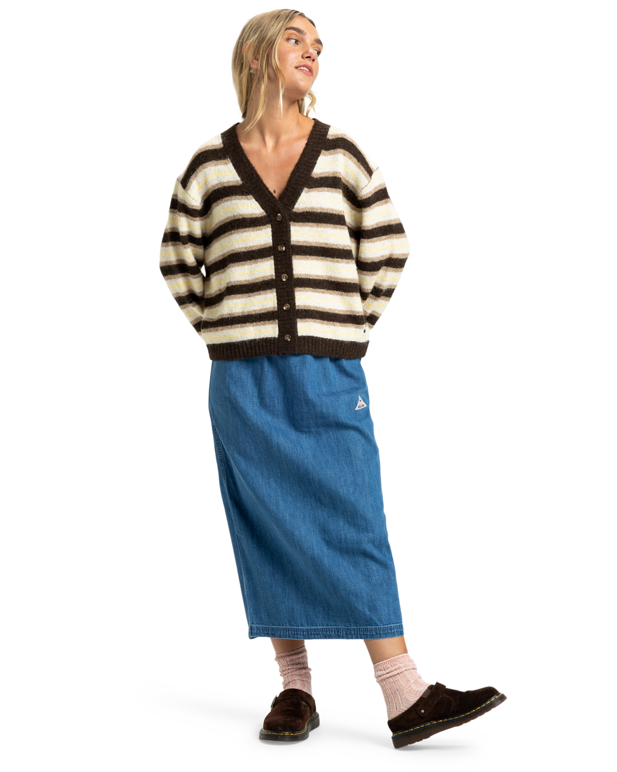The Quiksilver  Womens Bukit Cardigan in Chocolate Brown Stripes