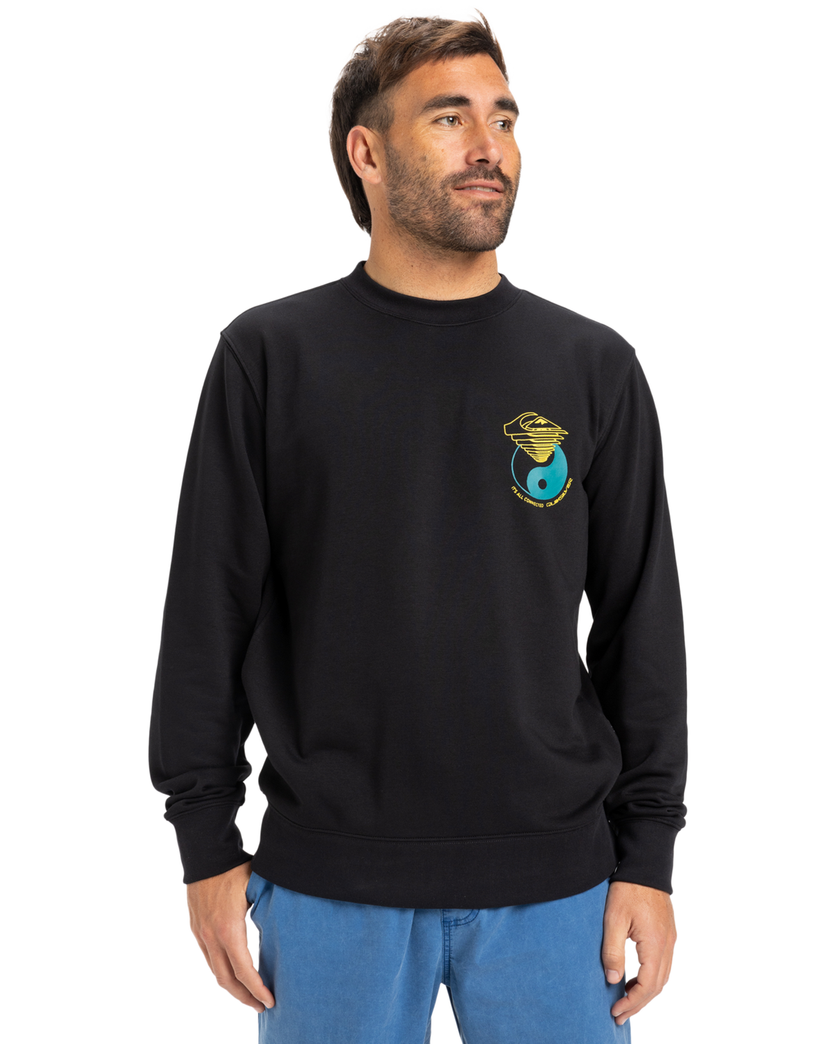 The Quiksilver Mens Graphic Mix Sweatshirt in Black