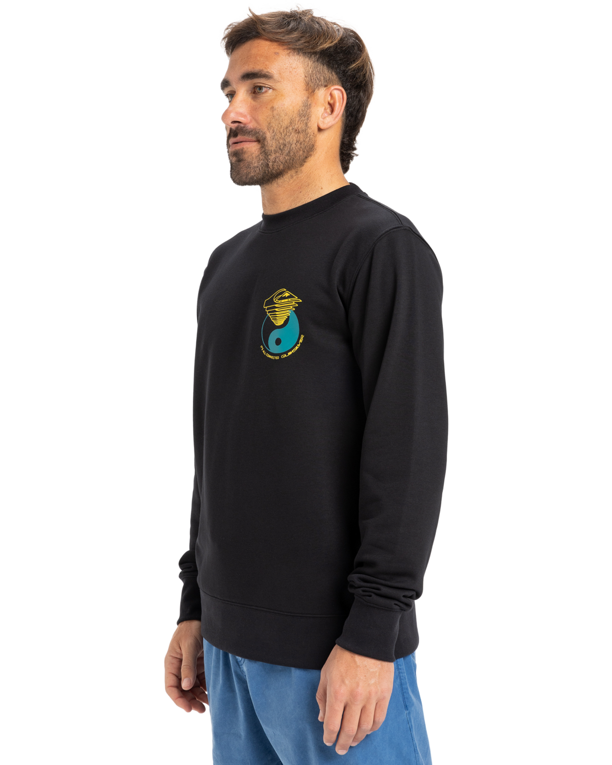 The Quiksilver Mens Graphic Mix Sweatshirt in Black