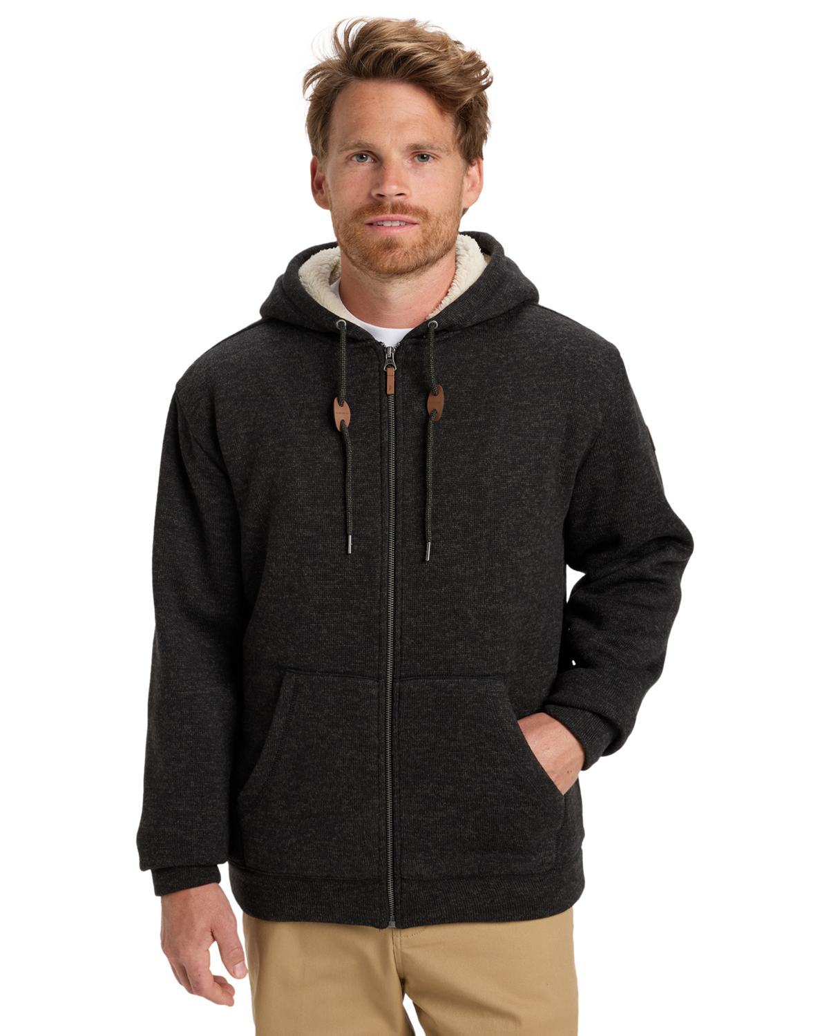 The Quiksilver Mens Keller Sherpa Zip Hoodie in Black Heather
