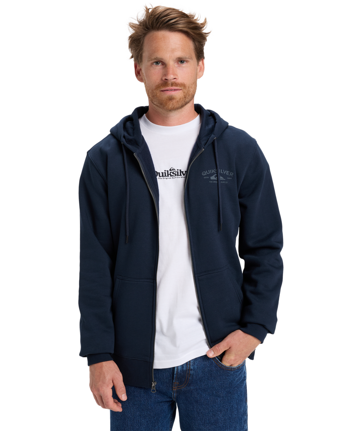 The Quiksilver Mens Chest Logo Zip Hoodie in Dark Navy