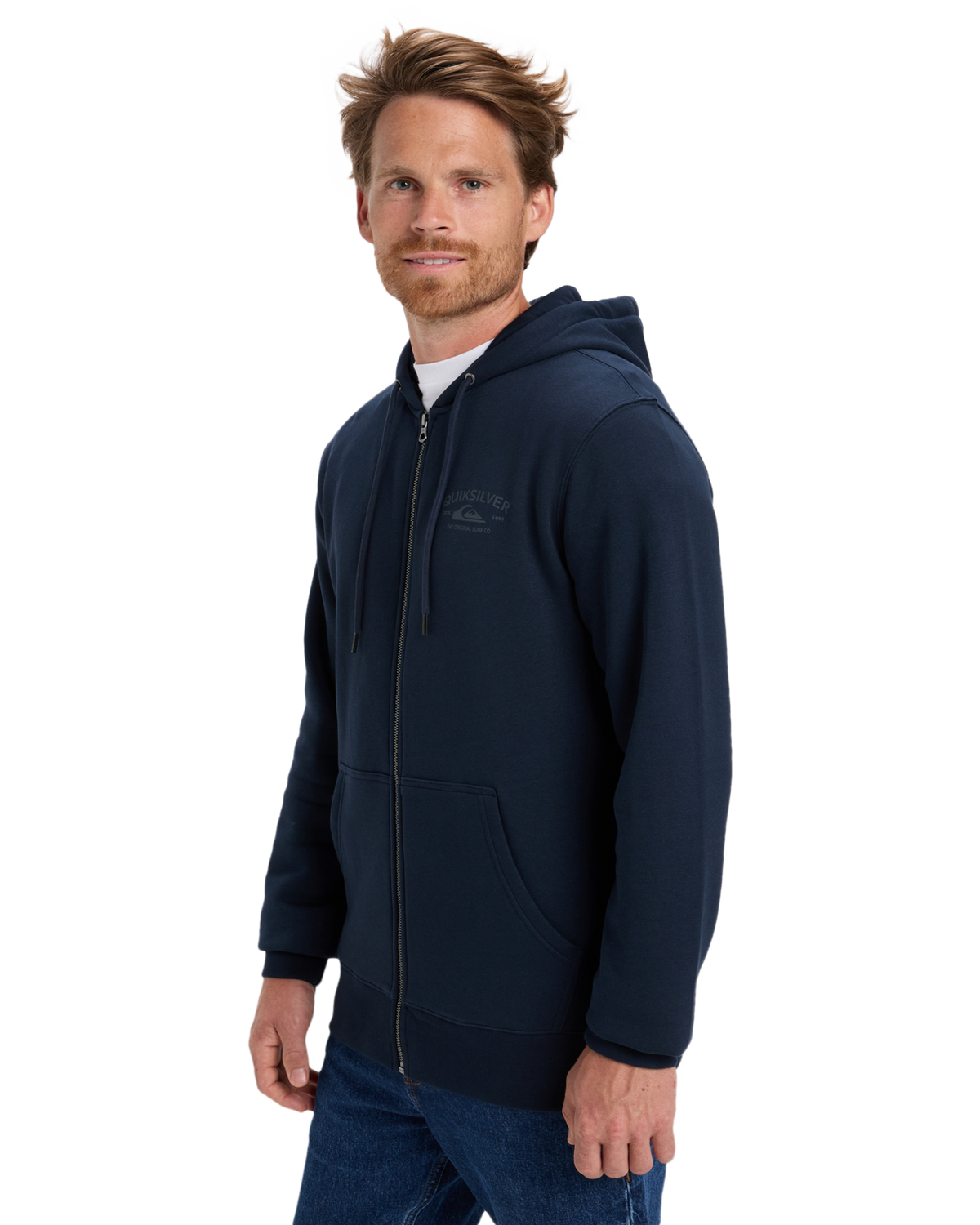 The Quiksilver Mens Chest Logo Zip Hoodie in Dark Navy
