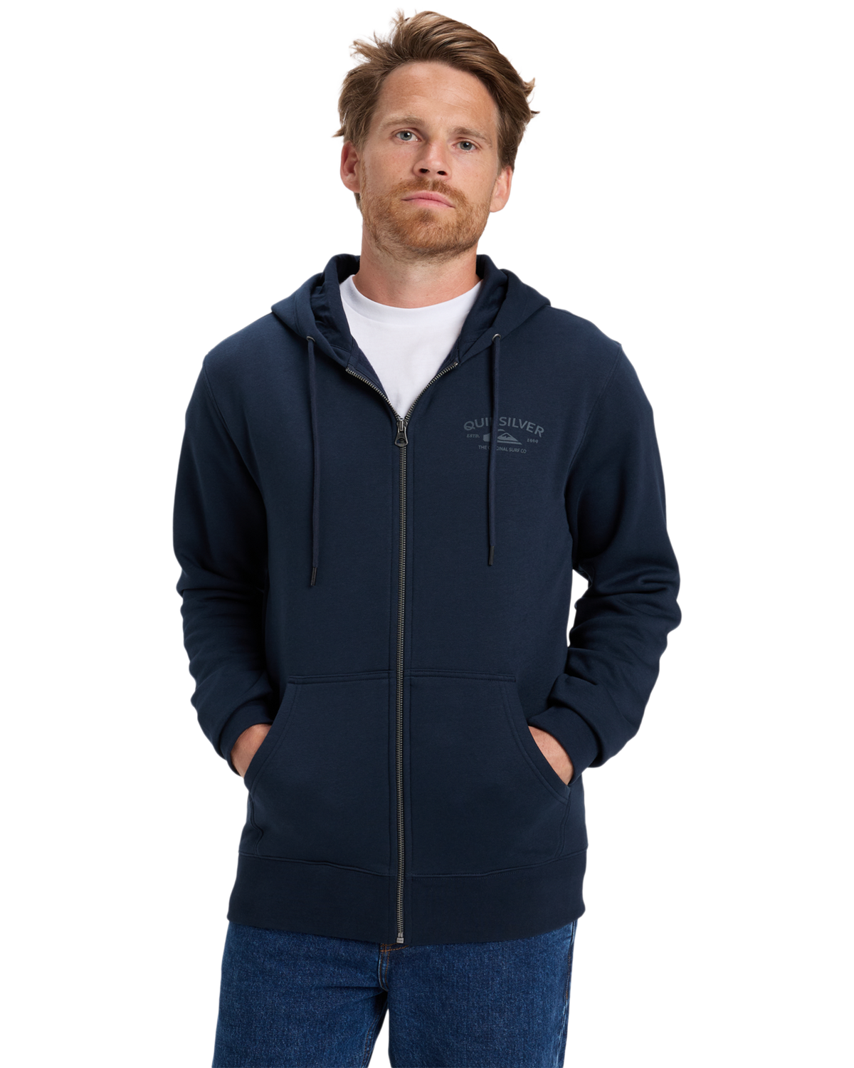 The Quiksilver Mens Chest Logo Zip Hoodie in Dark Navy
