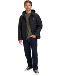 Scaly Hooded Insulated Jacket in Black