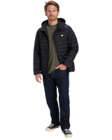 Scaly Hooded Insulated Jacket in Black