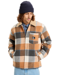 The Quiksilver Mens DNA Sherpa Harrington Jacket in Almond Sherpa Harrington