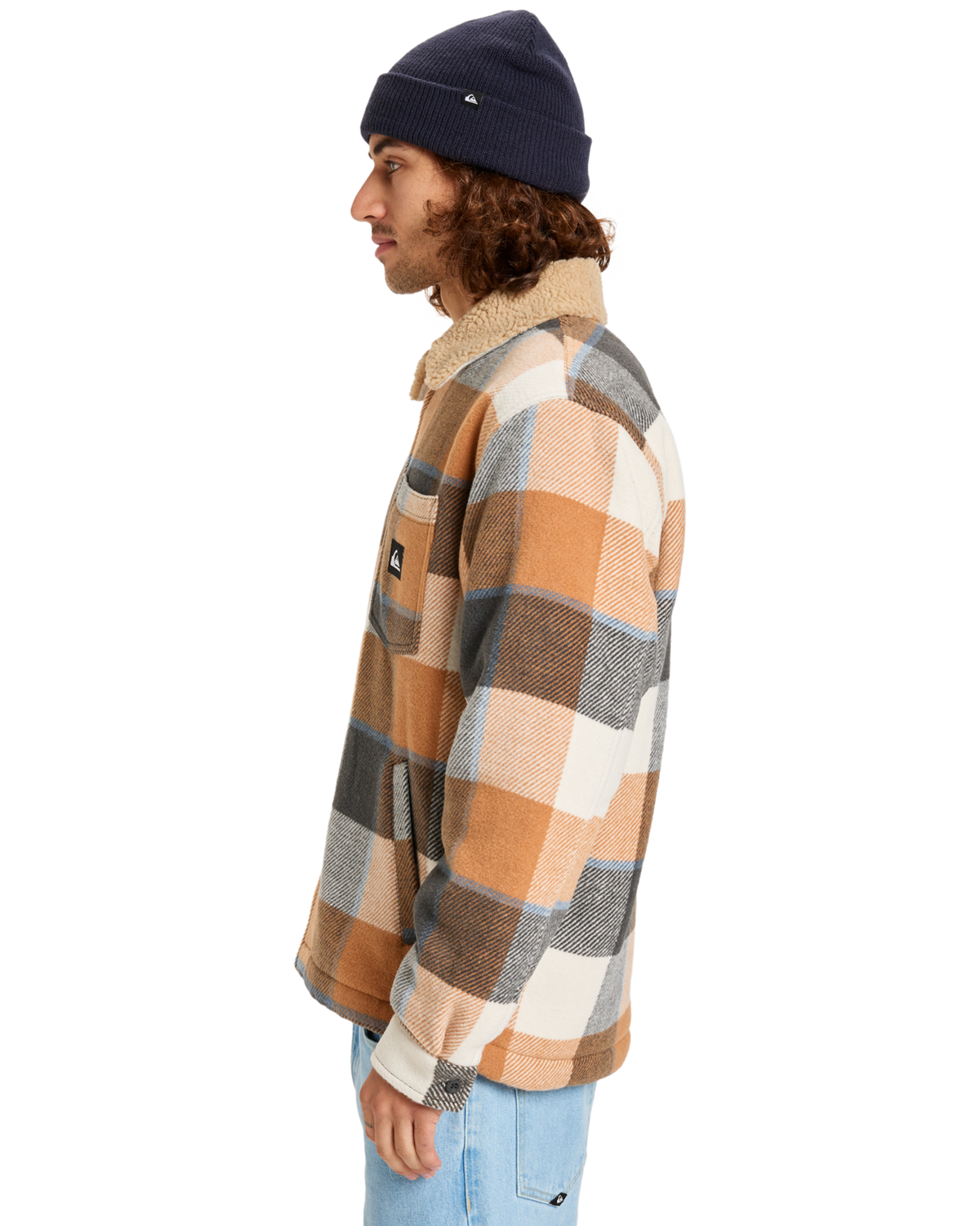 The Quiksilver Mens DNA Sherpa Harrington Jacket in Almond Sherpa Harrington