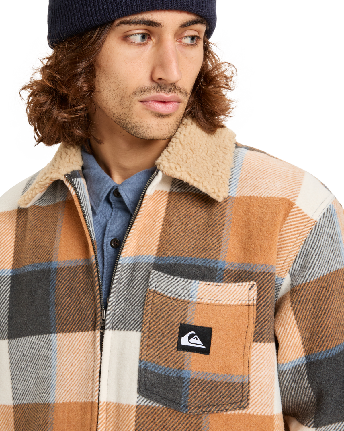The Quiksilver Mens DNA Sherpa Harrington Jacket in Almond Sherpa Harrington