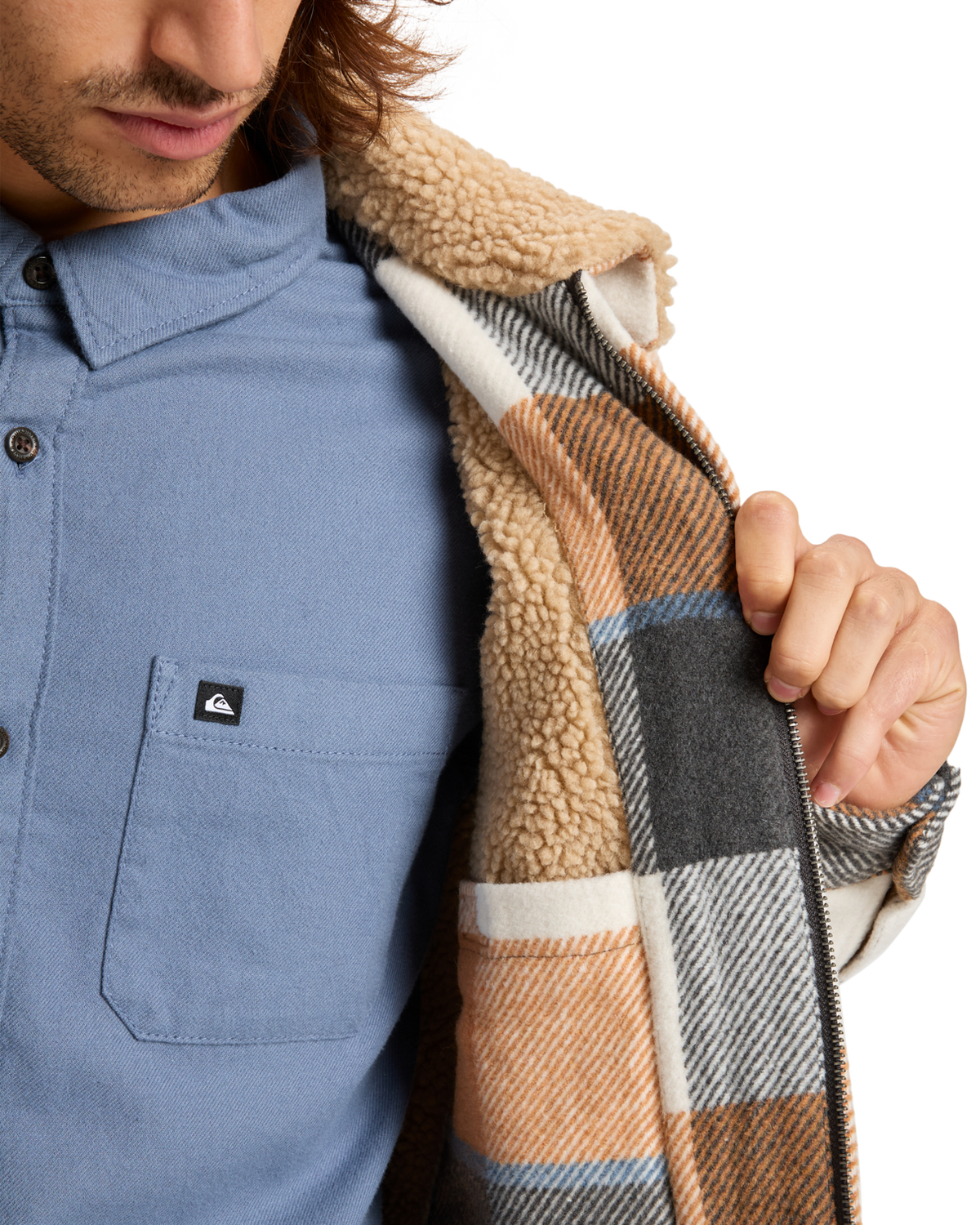 The Quiksilver Mens DNA Sherpa Harrington Jacket in Almond Sherpa Harrington