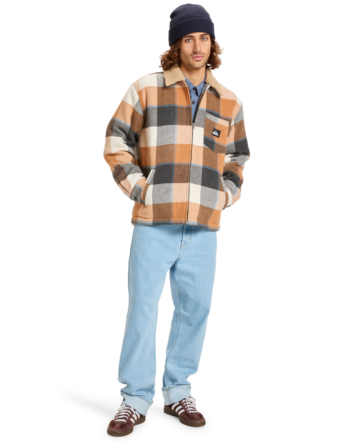 The Quiksilver Mens DNA Sherpa Harrington Jacket in Almond Sherpa Harrington