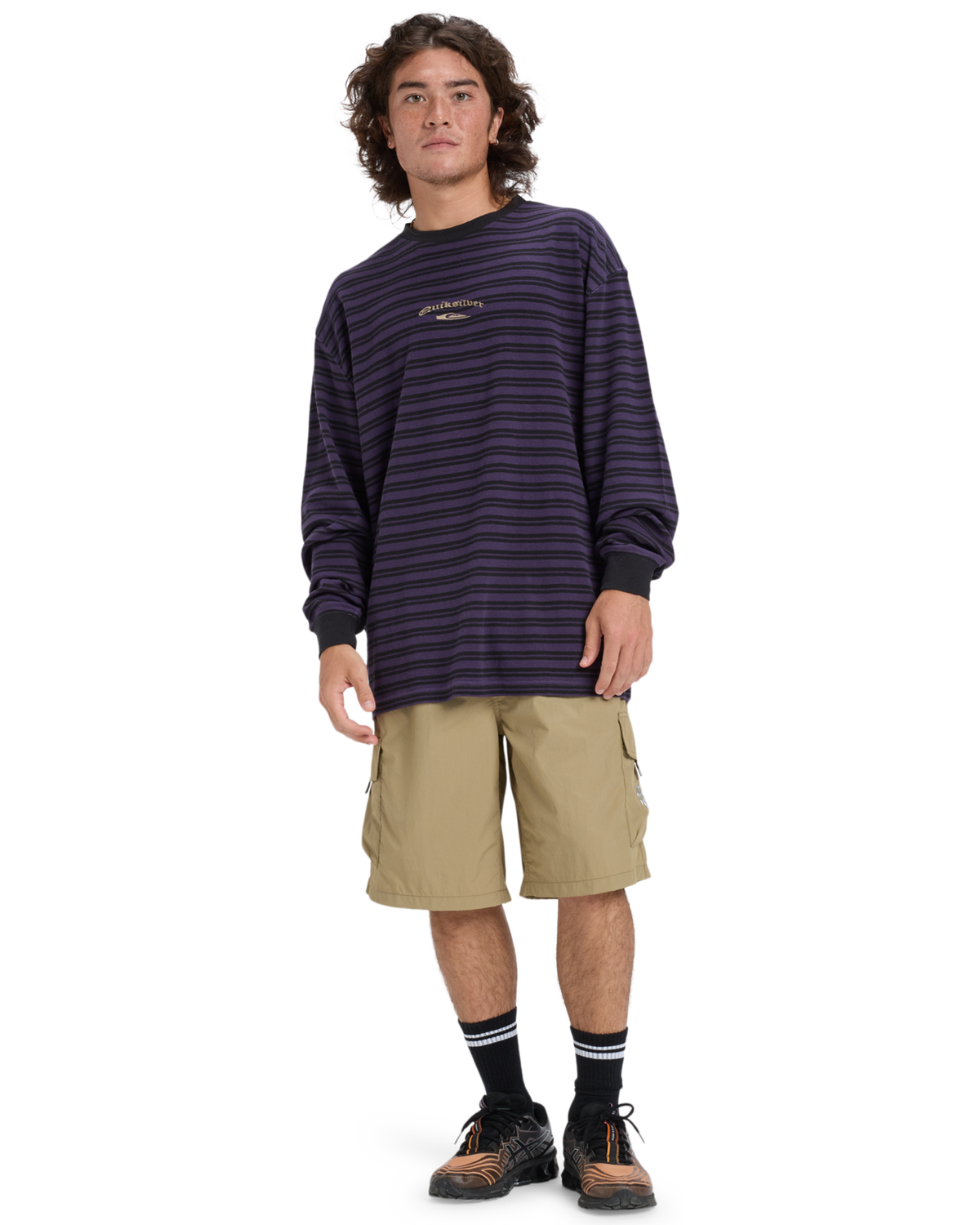 The Quiksilver Mens Mercury Old Hoops Long Sleeve T-Shirt in Purple Velvet